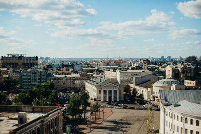 High angle view of buildings in city