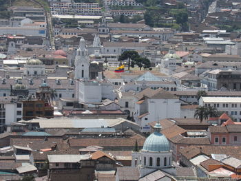 High angle view of buildings in town