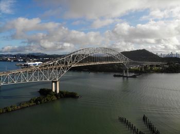 View of bridge over river in city