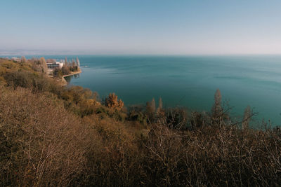 Scenic view of sea against clear sky