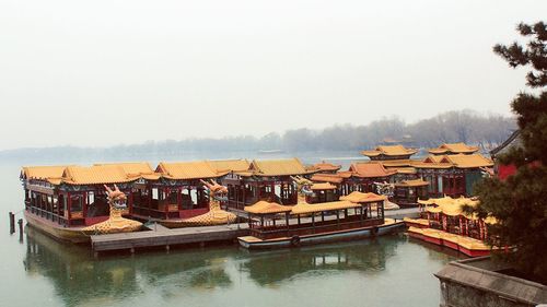 Panoramic view of buildings against clear sky