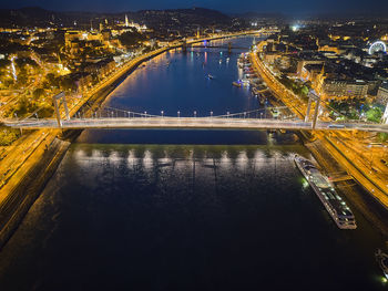 High angle view of city at night