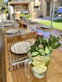 Close-up of food on table