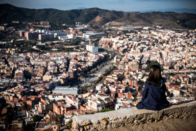 High angle view of buildings in city