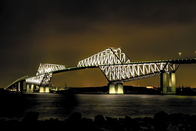 Bridge over river at sunset