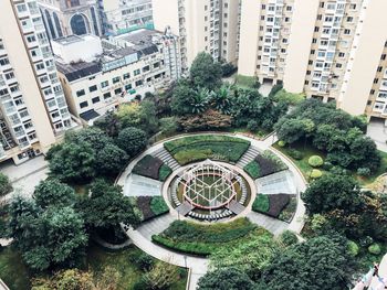 High angle view of buildings in city