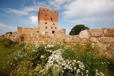 Low angle view of fort against sky