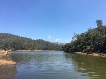 Scenic view of lake against clear sky