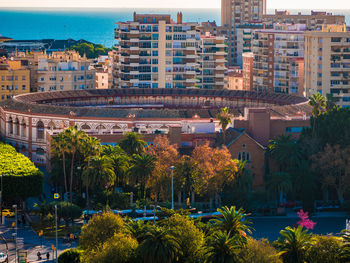 High angle view of buildings in city