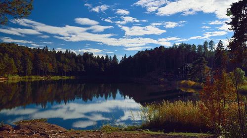 Scenic view of lake against sky during autumn