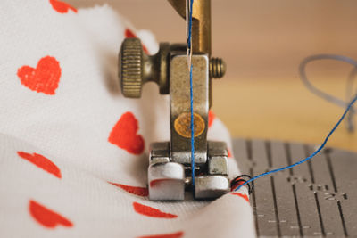 High angle view of sewing machine on table