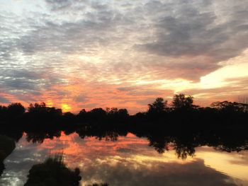 Reflection of trees in water against sky