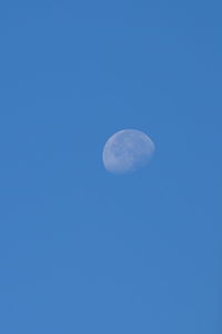 Low angle view of moon against clear blue sky