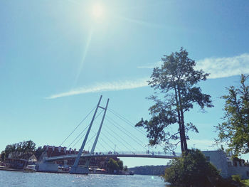 Low angle view of bridge over river against sky