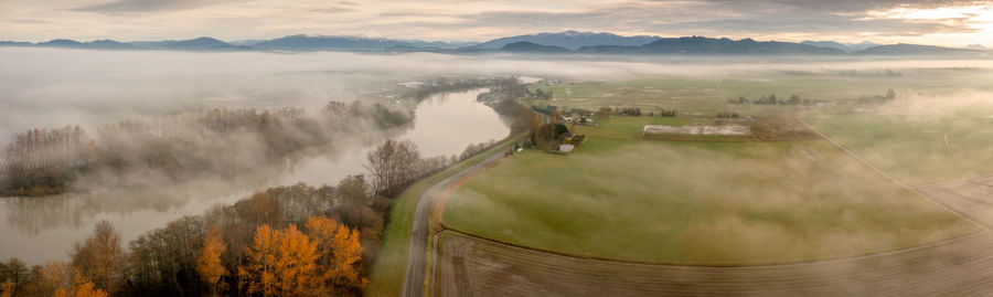 Panoramic aerial view of the skagit river valley, washington.