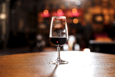 Close-up of wine glass on table