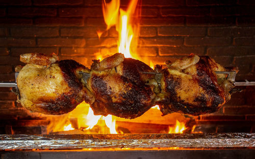 Close-up of bonfire on barbecue grill