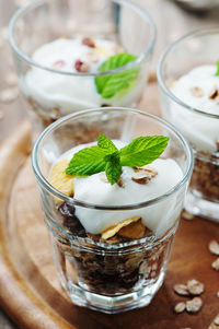 Close-up of ice cream in glass on table