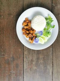 High angle view of meal served on table