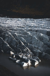 High angle view of frozen sea shore