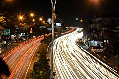 Light trails on road at night