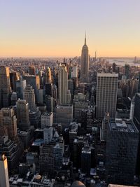 Aerial view of city at dusk