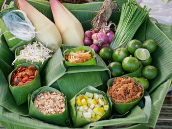 High angle view of fruits for sale in market