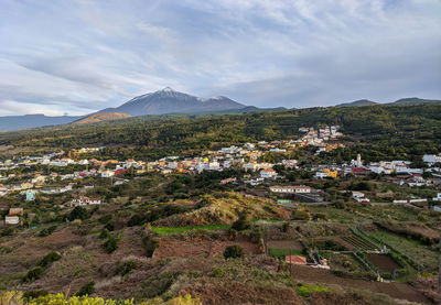 High angle view of townscape against sky