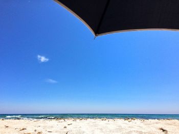 Scenic view of beach against clear blue sky