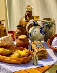 Close-up of breakfast served on table