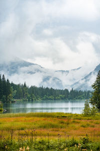 Scenic view of lake against sky