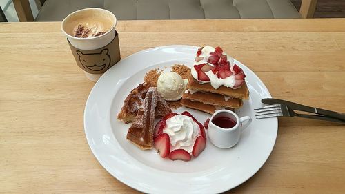 High angle view of breakfast on table