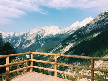 Scenic view of snowcapped mountains against sky during winter