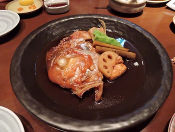 High angle view of food in plate