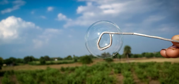 Soap bubble image, blue sky background