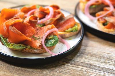 Close-up of food in plate on table