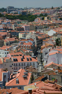 High angle view of buildings in city