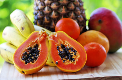 Close-up of fruits on table