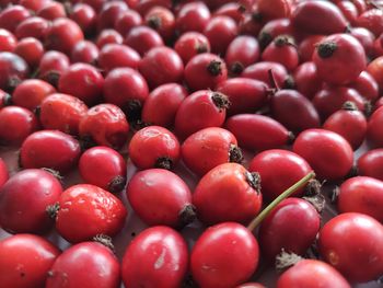 High angle view of cherries in market