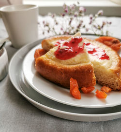 Close-up of breakfast served on table