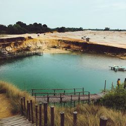 High angle view of lake against sky