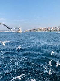 Scenic view of sea against blue sky