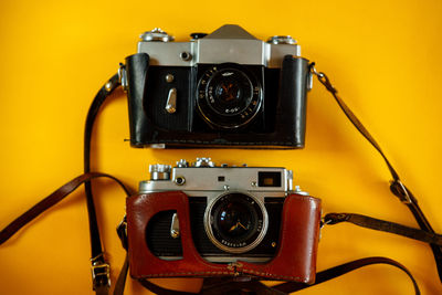 Close-up of camera on table