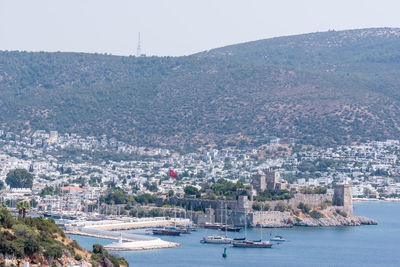 Aerial view of city at seaside