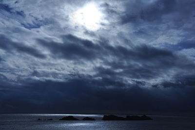 Scenic view of sea against storm clouds