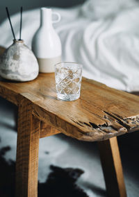 High angle view of glass on table