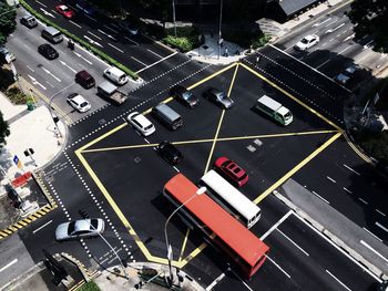 High angle view of traffic on road in city