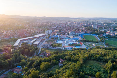 High angle view of townscape against sky