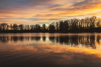 Scenic view of lake against sky during sunset