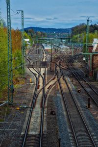 High angle view of railroad tracks against sky